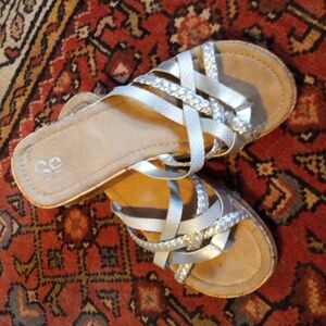 SO Silver Strappy Cork Wedge Sandle